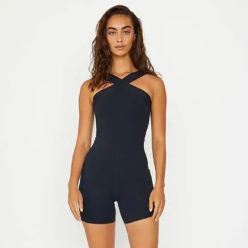 NEW Cream Yoga Rene Cross Neck Bodysuit